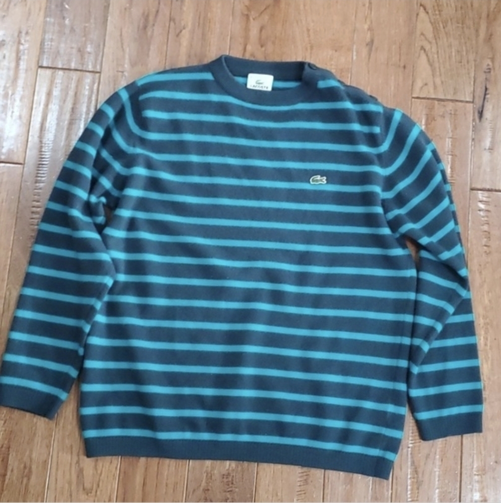 Lacoste Men's Wool Blend Striped Sweater - Green and Blue